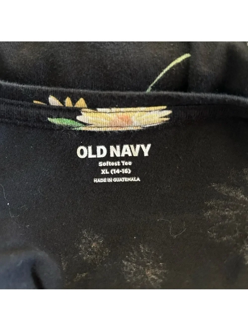 Old Navy Daisy Black Short Sleeve Tee Girl's Size XL